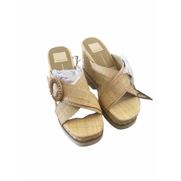 DOLCE VITA SANDALS LAURYN RAFFIA WEDGE SIZE US 7.5 NWOB Beach, school girl core - Picture 3 of 7